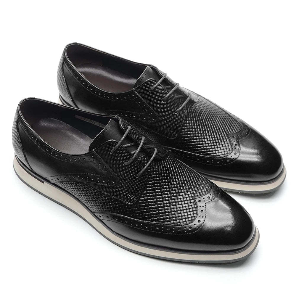 XEBOS Genuine Leather Men's Casual Derby Shoes 3-eyelet Lace-up Wing Tip Brogue Weave Print Sneakers Oxford Daily Footwear Male KilyClothing
