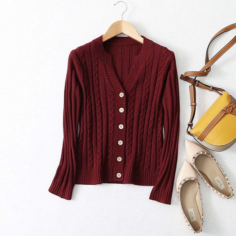 Real Mulberry Silk Cashmere Blend Crew Neck Buttons down Long Sleeve Cable Knit Sweater Cardigan KilyClothing