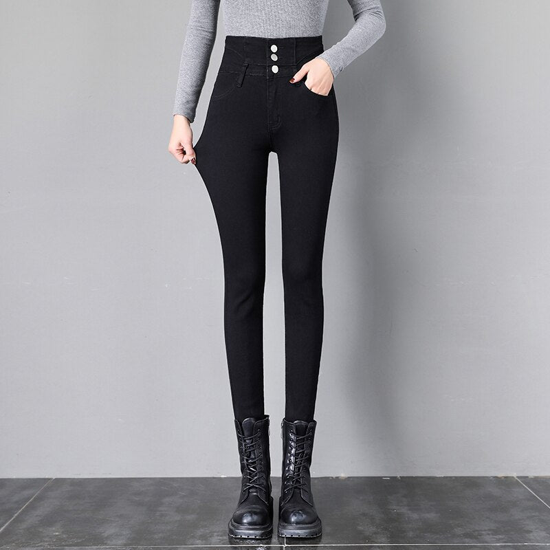Stretch Jeans Fashion Slim High Waist Breasted Skinny Pencil Denim KilyClothing