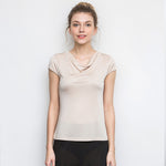 50% Silk 50% Viscose Knit Drape Neck T-Shirts KilyClothing