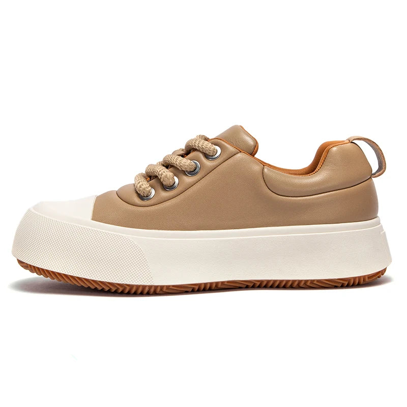 Women's Round Toe Design with Large Shoelaces Solid Color Color Blocked Female Casual Shoes Classic Vintage Versatile Lady Shoes