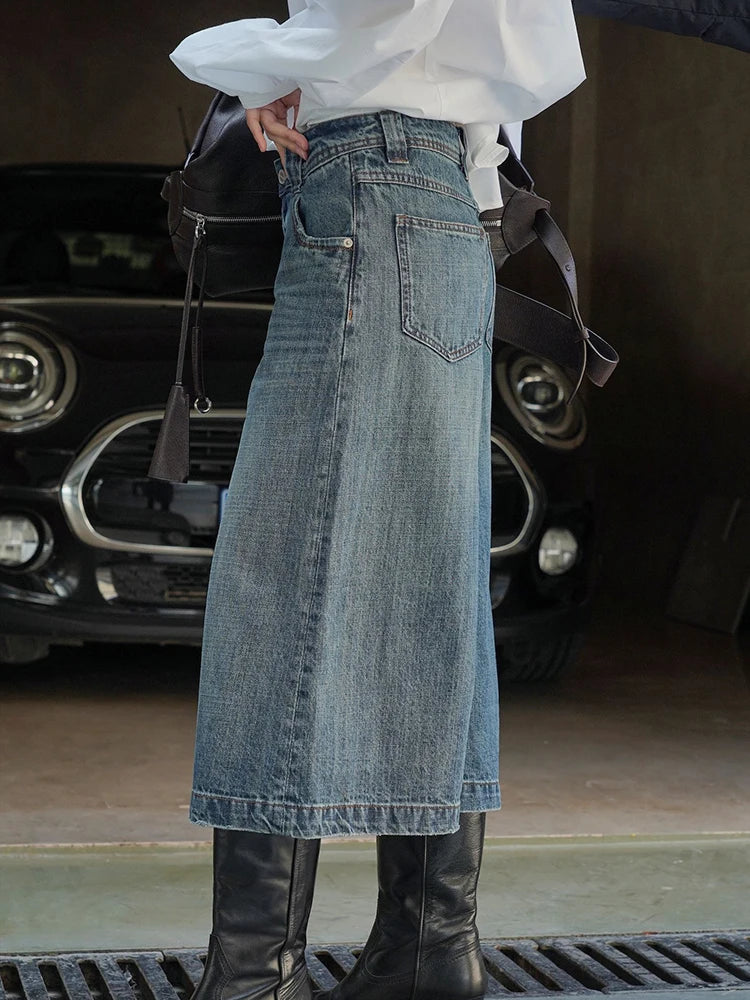 [LANMREM] High Waist A-line Loose Jeans For Women Straight Vintage Streetwear Solid Color Pant 2023 Autumn Autumn New Clothing KilyClothing