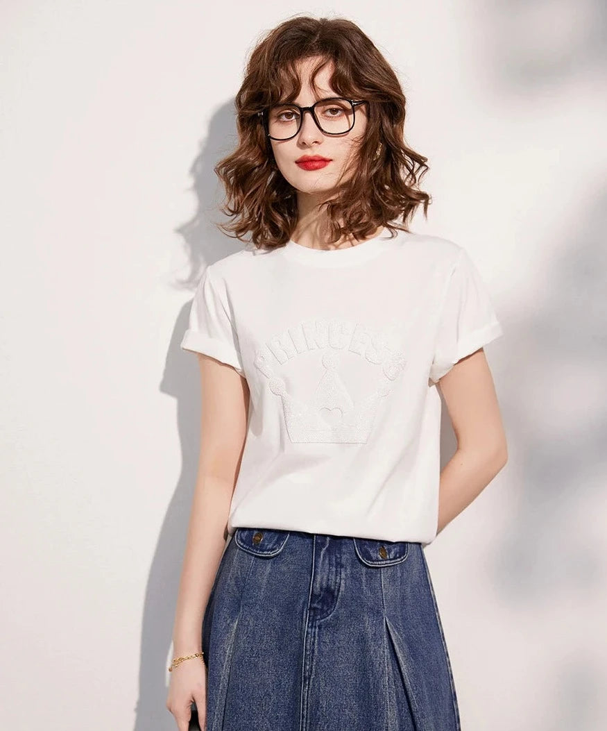 Women T-shirt 100% Cotton Tee, Summer Round Neck Short Sleeve Basic Loose Fit Casual