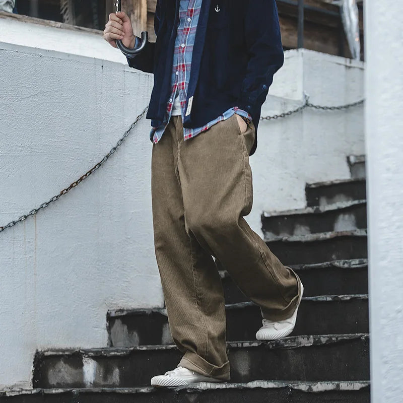 Pants Men's Corduroy Loose Durable Straight Leg Pants Winter Warm Classic Streetwear