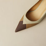 Genuine Leather Pointed Toe Mixed color Women Simple Shoes On Heel Office Work Shoes Natural Style Women's KilyClothing