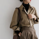 Coffee Blouse Women Spring Autumn Casual Solid Color Long Sleeve Shir KilyClothing