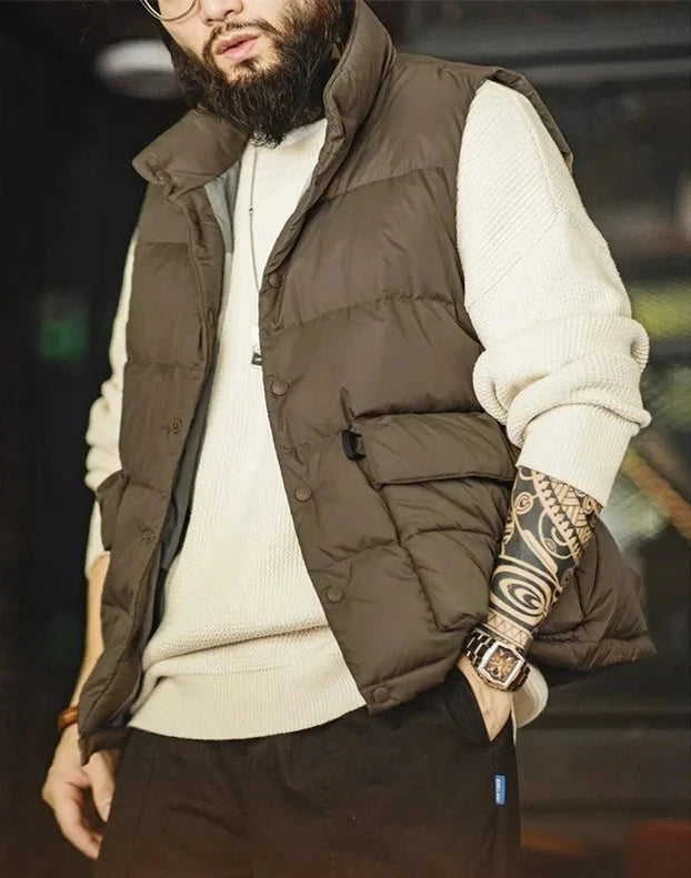 Men's 90% White Duck Down Waistcoat Casual Light Warm Stand-up Collar Vest