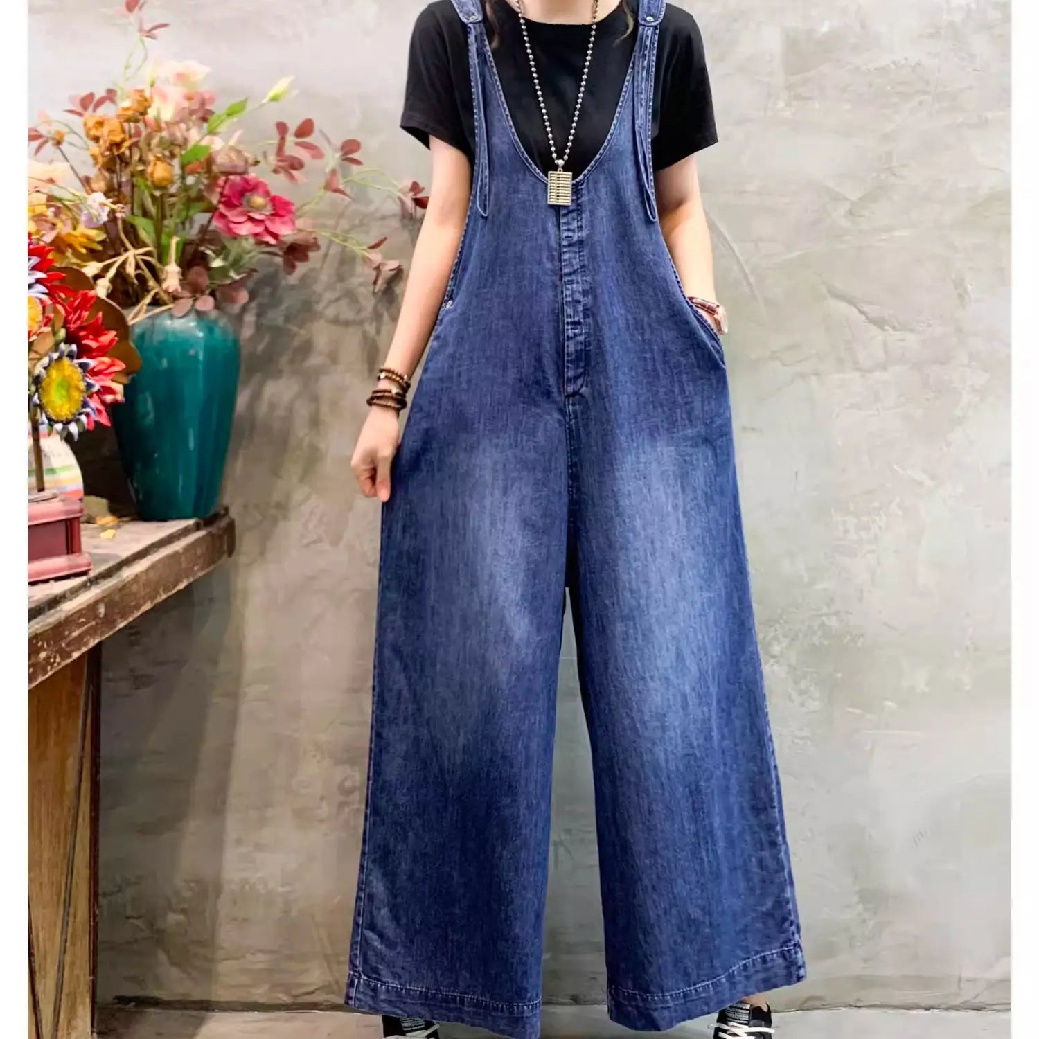 Vintage Denim Overalls Women's, Korean Style Pants Loose Wide Leg Jumpsuits Tide Casual All Match Women Jeans KilyClothing