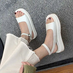 Cow Leather Peep Toe Thick Bottom Solid Summer Shoes Leisure Fashion Comfortable Buckle Strap Women Sandals KilyClothing