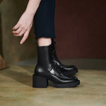 Women Shoes Genuine Leather Women Boots Platform Chunky Boots, Solid Real Leather with High Heel KilyClothing