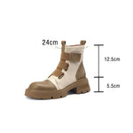 Ankle Boots Mixed Colors Chunky Heel Hook & Loop Modern Boots, Street Style Round Toe Antiskid Shoes KilyClothing