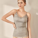 70% Silk 30% Cotton Knit Lace Camisole Top Vest Sleepwear Spaghetti Strap KilyClothing