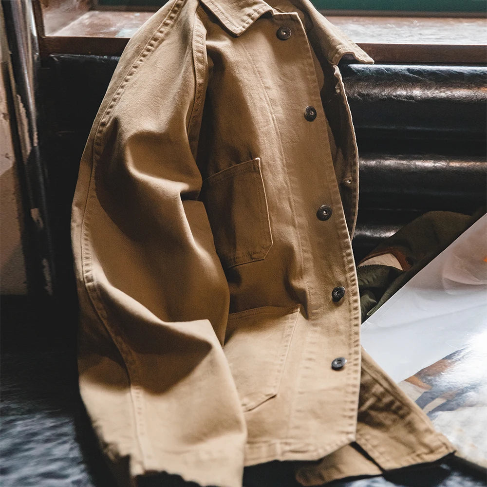 Retro Paris Button Four Pocket Jacket Flip Collar Amekaji Vintage Coat Men
