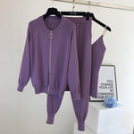 Zipper Knitted Cardigans Sweaters + Pants Sets + Vest Woman Fashion KilyClothing