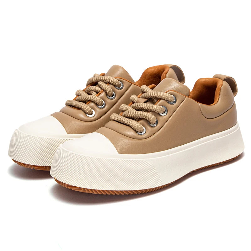 Women's Round Toe Design with Large Shoelaces Solid Color Color Blocked Female Casual Shoes Classic Vintage Versatile Lady Shoes
