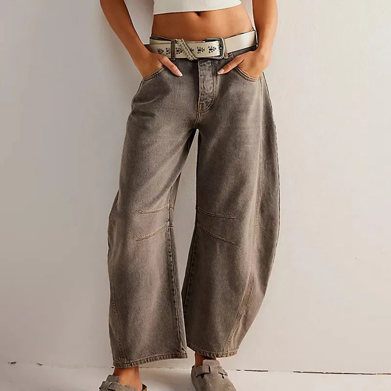 Women Fashion Loose Jeans for spring, solid colors, Mid-Rise Barrel Denim Pants Trousers steetwear KilyClothing