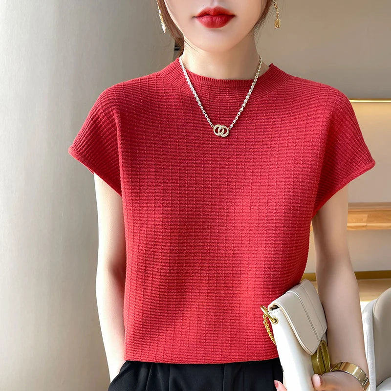 Summer Female T-shirts Short Sleeve Women O-neck Solid Color Fashion Women's Clothing Tee Mock Neck Casual Soft T Shirt Oversize KilyClothing