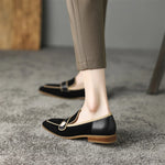 Loafers For Women Block Heels with Metal Buttons, Kid Suede Loafers Square toe Low-heeled Slip on Casual Shallow Work Shoes KilyClothing