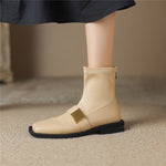 Ankle Boots Concise Low Heels Metal Decoration Genuine Leather Shoes KilyClothing