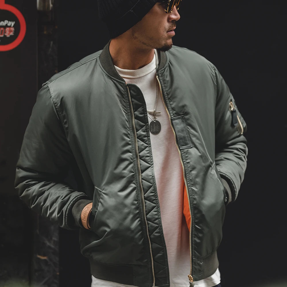 Pilot Cotton Jacket for Men, Thickened Baseball Jacke, Warm Padding, Flight Coat, Winter Military Green