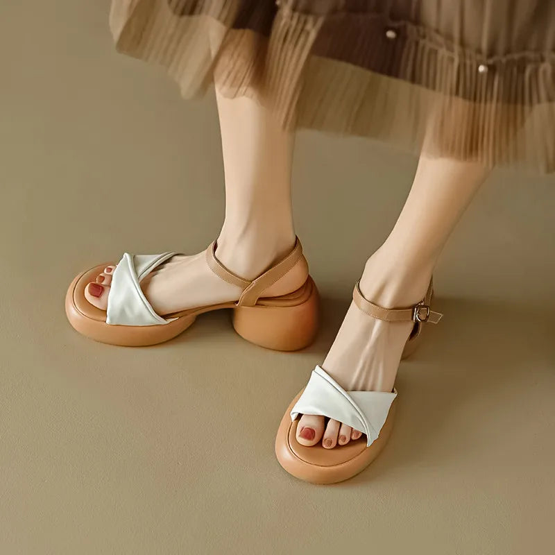 Women Sandals Fashion for summer, New Arrival Mixed Colors Genuine Leather Platform Thick Heels Party Casual Shoes Woman KilyClothing