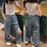 MILANCEL New Autumn Kids Jeans Girls High Waisted Wide Leg Pants Children Ripped Trousers KilyClothing