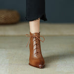 Leather Pointed Toe Chunky Heel Shoes Women Retro Split Modern Boots KilyClothing