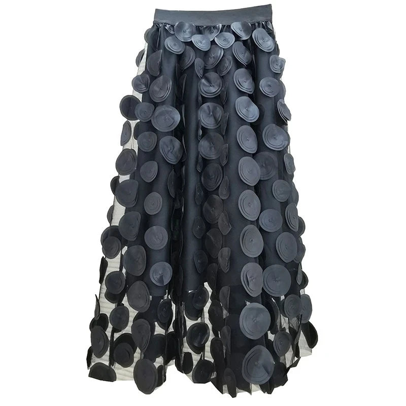 Polka Dot Women Skirt Black, Korean Fashion Trend Patchwork Mesh Skirt Streetwear Dress KilyClothing