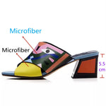 Graffiti woman slippers mixed colors peep toe shoes for women mid heels summer sandals eyes printed KilyClothing