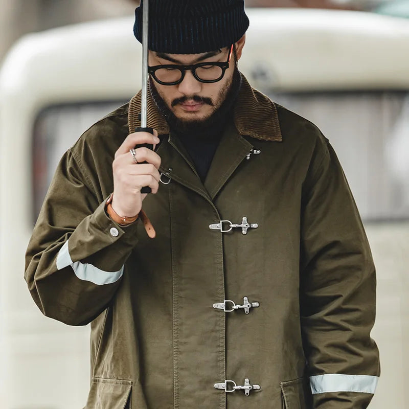 Long Down Hooded Coats Men's Oversize Windproof Hoodies, Windbreaker Corduroy