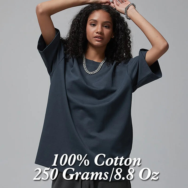 100% Cotton T shirt Women,Short Sleeve Plain Tops,Solid Oversized Hip Hop Tee Shirts,Quality Clothing Heavy Weigh 8.8oz 250gsm