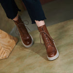 Women Shoes Genuine Leather Women Boots Platform Chunky Boots, Solid Real Leather with High Heel KilyClothing