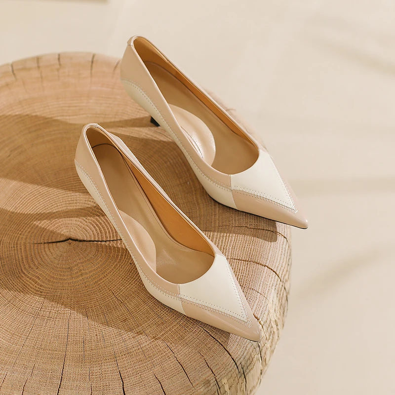 Women High Heel Shoes Real Leather Mix Color Winter Shoes For Woman Fashion Office Ladies Pumps Footwear KilyClothing