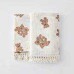 Cute Bear Muslin Squares Cotton Baby Blanket for Newborn Plaid Infant Swaddle Blanket Babies Accessories Bed Summer Comforter KilyClothing