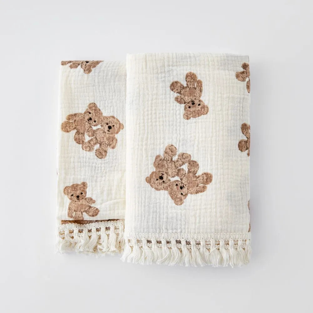 Cute Bear Muslin Squares Cotton Baby Blanket for Newborn Plaid Infant Swaddle Blanket Babies Accessories Bed Summer Comforter KilyClothing