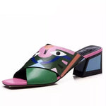 Graffiti woman slippers mixed colors peep toe shoes for women mid heels summer sandals eyes printed KilyClothing