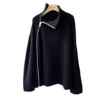 100% pure cashmere cardigan women's high neck mid-long zipper sweater loose knit coat KilyClothing