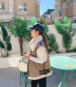 Warm fur integrated sleeveless fleece stitching coat vest jacket KilyClothing