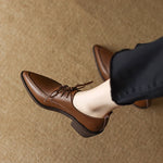 Working Casual Women Pumps Low Heels Comfortable Spring Summer Genuine Leather Lace-Up Shoes Woman Mature Retro Style KilyClothing