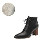 Leather Pointed Toe Chunky Heel Shoes Women Retro Split Modern Boots KilyClothing
