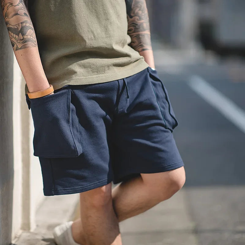 Navy Blue Cargo Joggers Shorts Men Loose Cotton Large Pocket Work Tactical Short Pants Casual Knitted Shorts KilyClothing