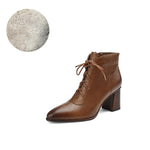 Leather Pointed Toe Chunky Heel Shoes Women Retro Split Modern Boots KilyClothing