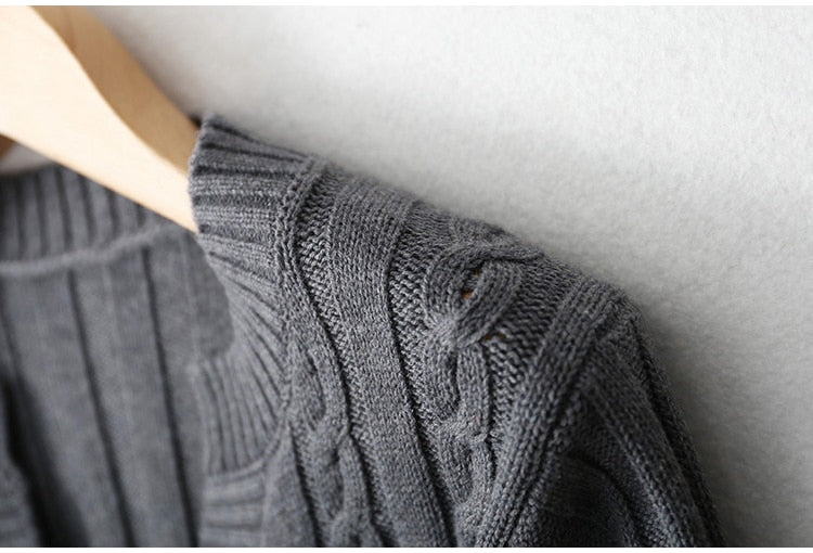Real Mulberry Silk Cashmere Blend Crew Neck Buttons down Long Sleeve Cable Knit Sweater Cardigan KilyClothing