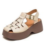 Platform Sandals for woman, Handmade Genuine Leather Ankle Strap Wedges Sandals Women Summer Height Increasing Shoes KilyClothing