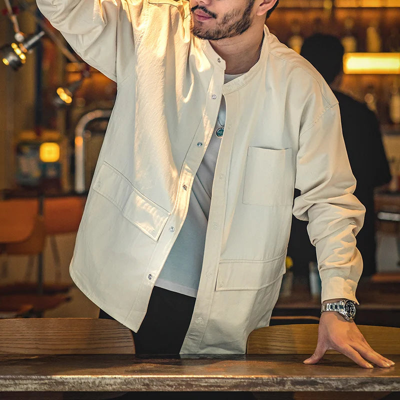 Vintage 100% Cotton Shirt Jackets for Men Brand Casual Long Sleeve Pocket Shirts Fashion Outwear Essentials