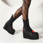 Platform Ankle Boots /Round Toe Heart Design Wedge Shoes KilyClothing