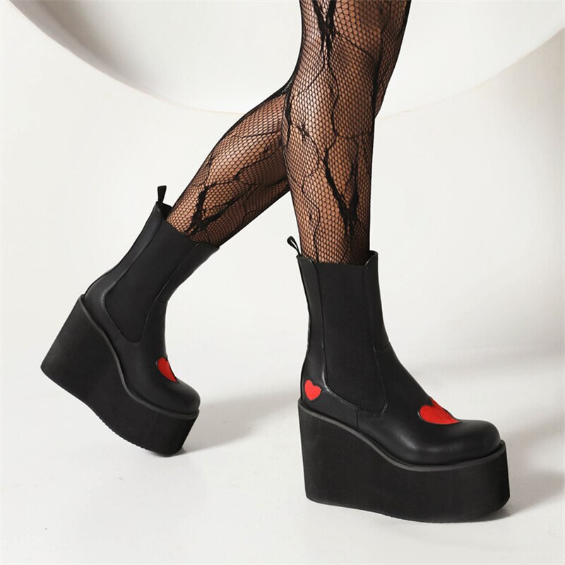 Platform Ankle Boots /Round Toe Heart Design Wedge Shoes KilyClothing