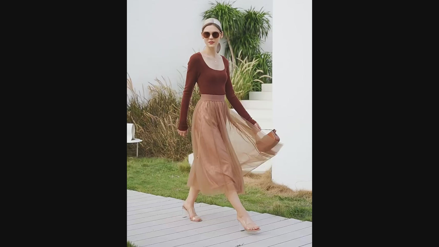 Double Layer Mesh Women Casual Skirts, Polka Dot A Line Straight Chic Black Long Skirt