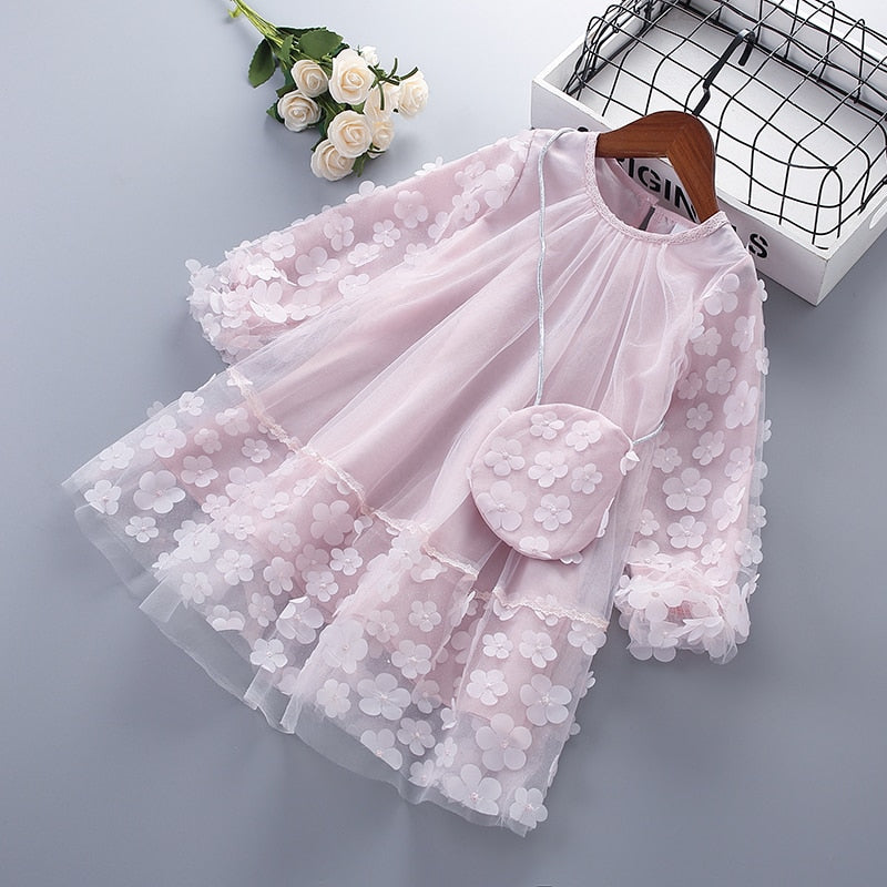 3-7 Years High Quality Spring Autumn Girl Dress New Chiffon Flowers KilyClothing