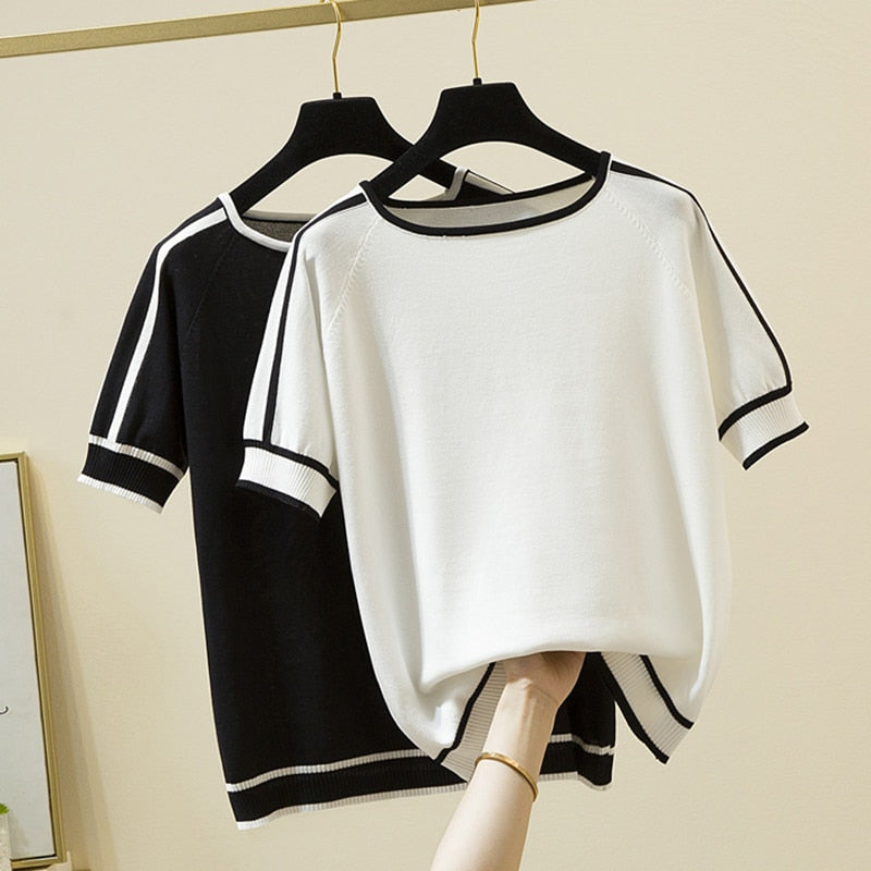 Thin Knitted T Shirt Women Short Sleeve Summer KilyClothing